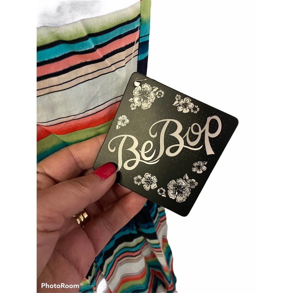 BeBop Smocked Strapless Casual Day Dress Colorful Striped White Cotton Sundress - Picture 8 of 9